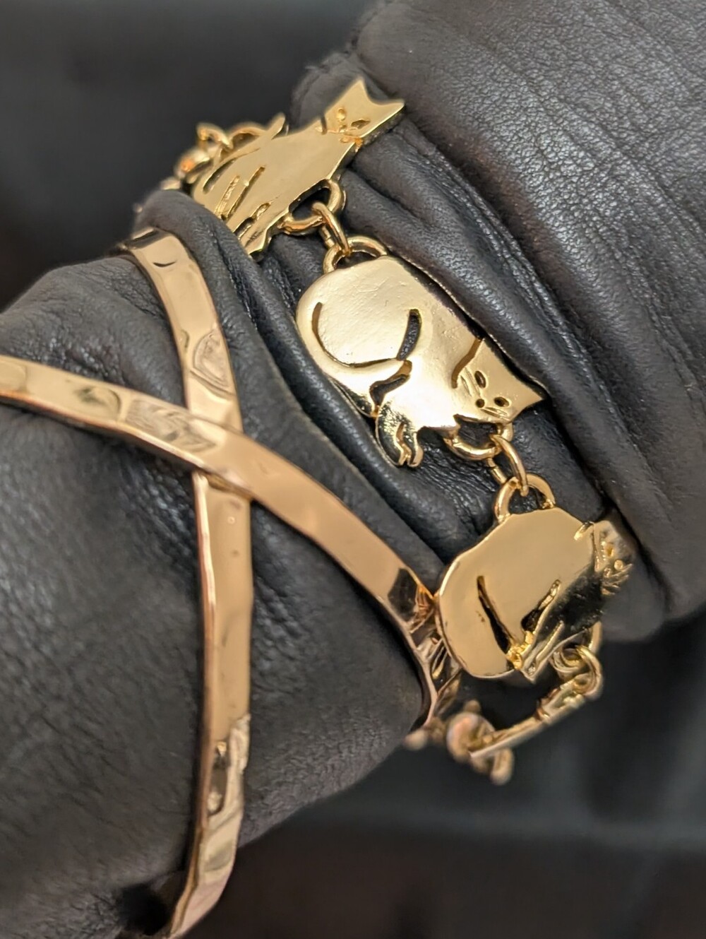 #78. NWOT.  "I Love Cats" Gold Plated Bracelet & Cuff